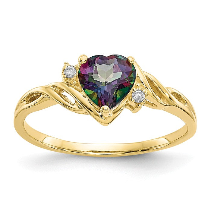 10k Yellow Gold Heart Mystic Fire Topaz And .01ct Diamond Ring- Sparkle & Jade-SparkleAndJade.com 10X57