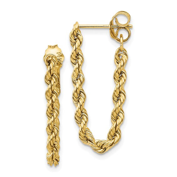 10k or 14K Gold Hollow Rope Chain Earrings