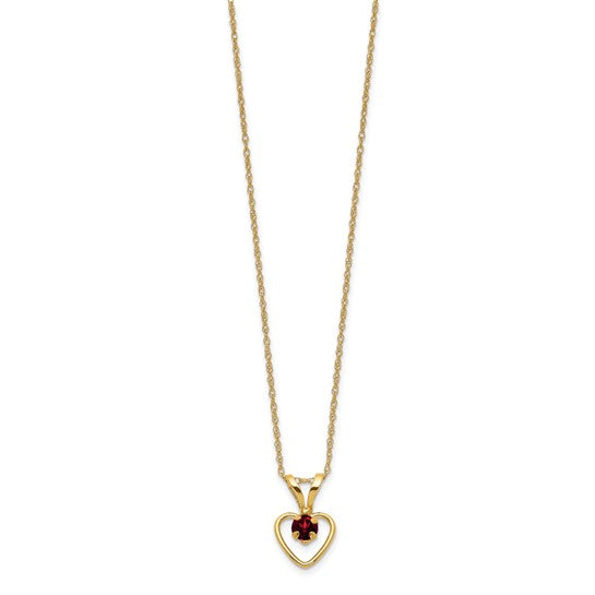 10k or 14k Gold Children's Natural Birthstone Petite Heart 15" Necklace- Sparkle & Jade-SparkleAndJade.com 10GK400-15