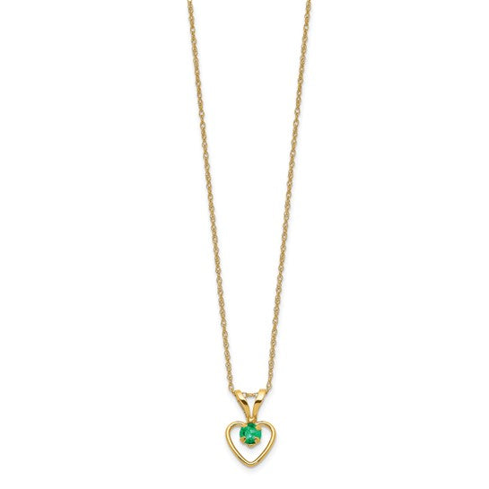 10k or 14k Gold Children's Natural Birthstone Petite Heart 15" Necklace- Sparkle & Jade-SparkleAndJade.com 10GK407-15