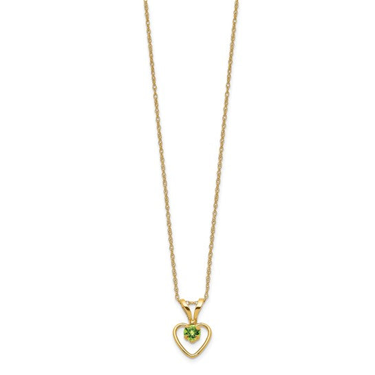 10k or 14k Gold Children's Natural Birthstone Petite Heart 15" Necklace- Sparkle & Jade-SparkleAndJade.com 10GK410-15