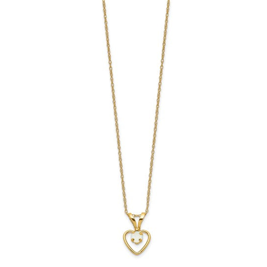10k or 14k Gold Children's Natural Birthstone Petite Heart 15" Necklace- Sparkle & Jade-SparkleAndJade.com 10GK412-15