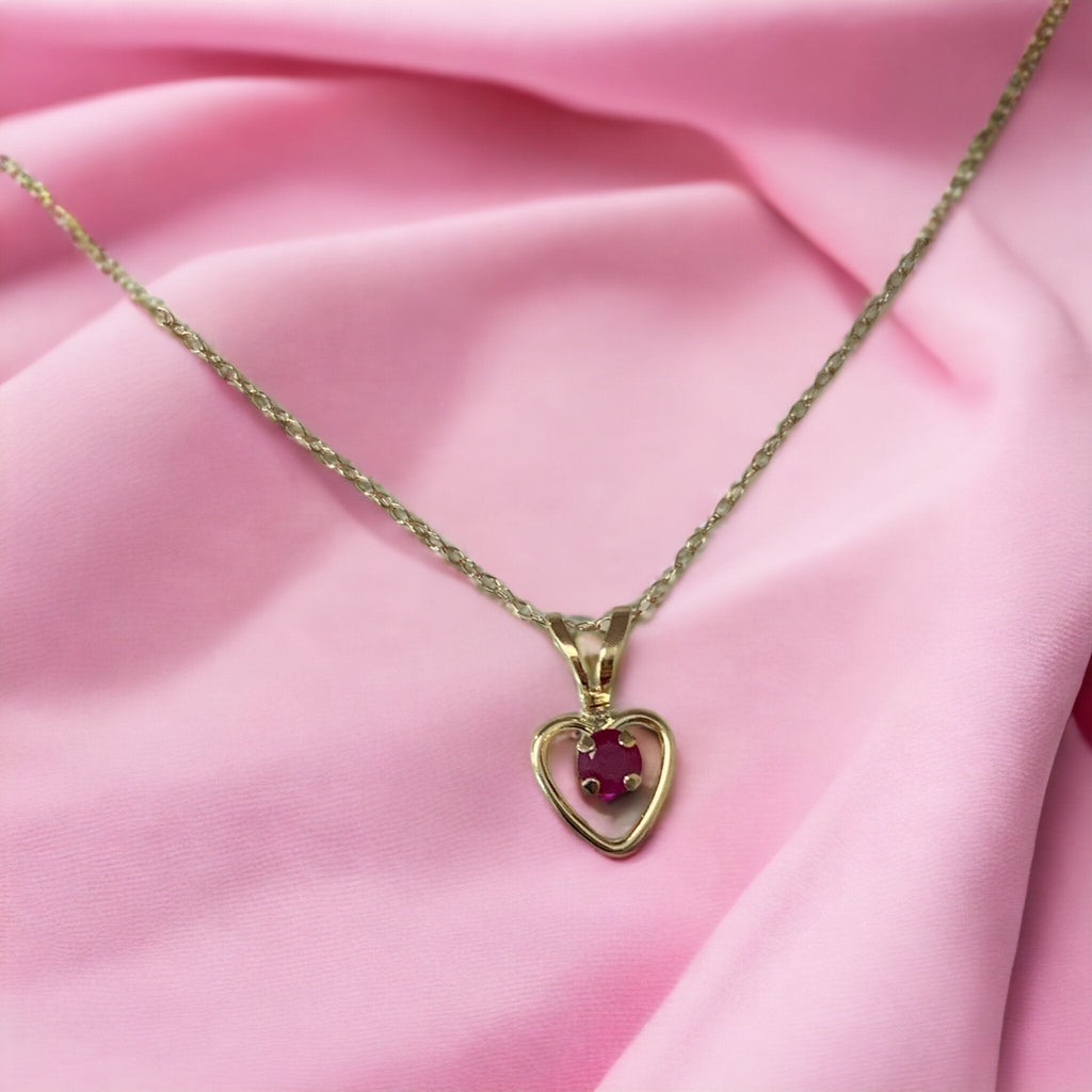 10k or 14k Gold Children's Natural Birthstone Petite Heart 15" Necklace- Sparkle & Jade-SparkleAndJade.com 