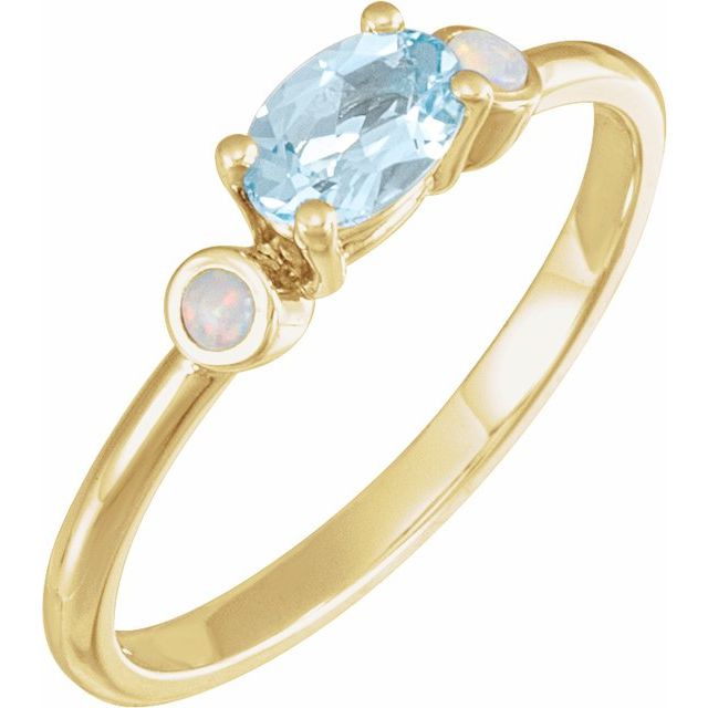 14K White Gold 6x4 mm Natural Sky Blue Topaz & Natural White Opal Ring- Sparkle & Jade-SparkleAndJade.com 