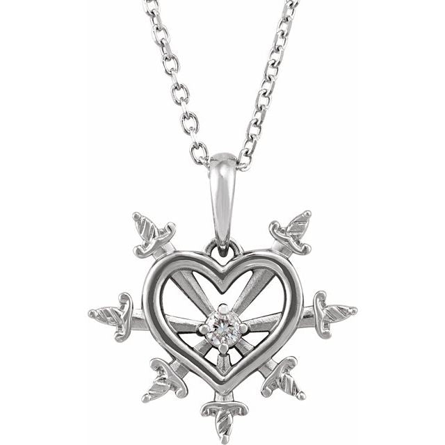 14K Gold .03 CT Natural Diamond Heart & Daggers 16-18" Necklace- Sparkle & Jade-SparkleAndJade.com 88423:113:P