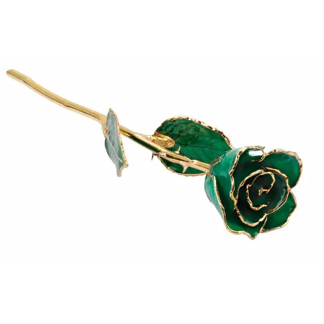 May Emerald Colored Lacquered Birthstone Rose with Gold Trim- Sparkle & Jade-SparkleAndJade.com 