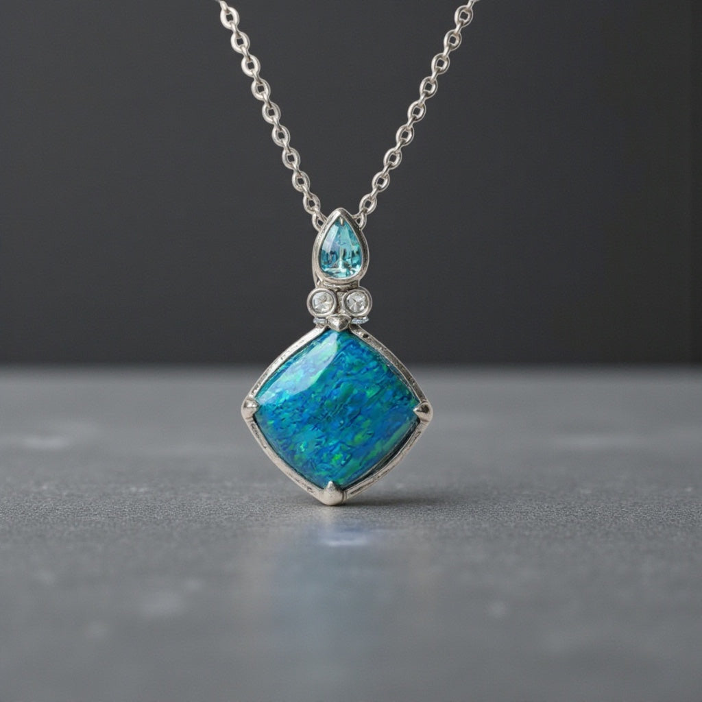 Alamea Prismé Opal, Aquamarine and White Topaz Caribbean Sea Pendant- Sparkle & Jade-SparkleAndJade.com 