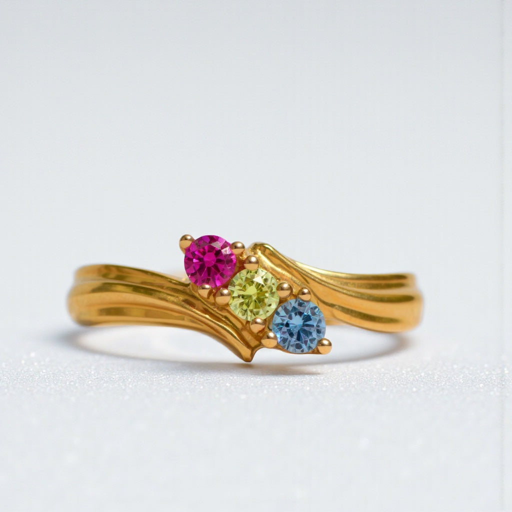 Diagonal Set Mother's Family Birthstone Ring- Sparkle & Jade-SparkleAndJade.com 