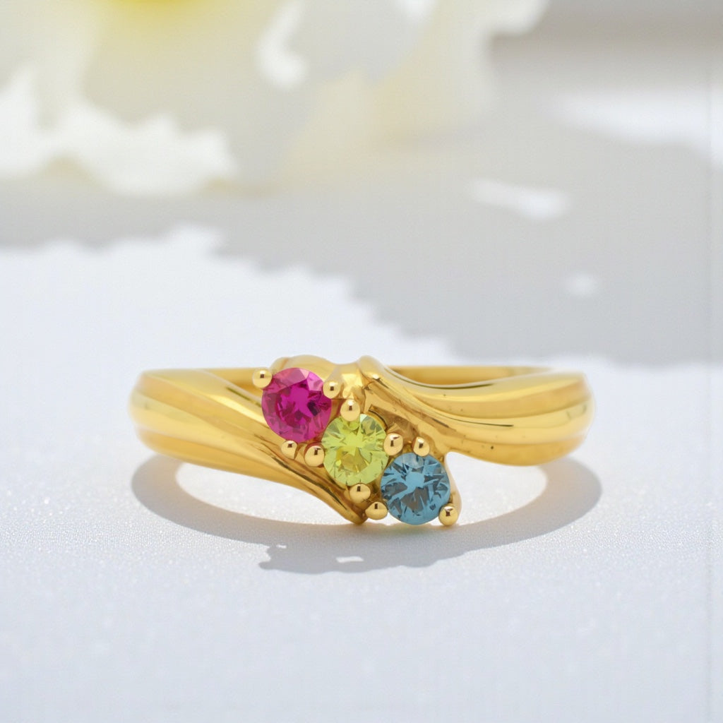 Diagonal Set Mother's Family Birthstone Ring- Sparkle & Jade-SparkleAndJade.com 