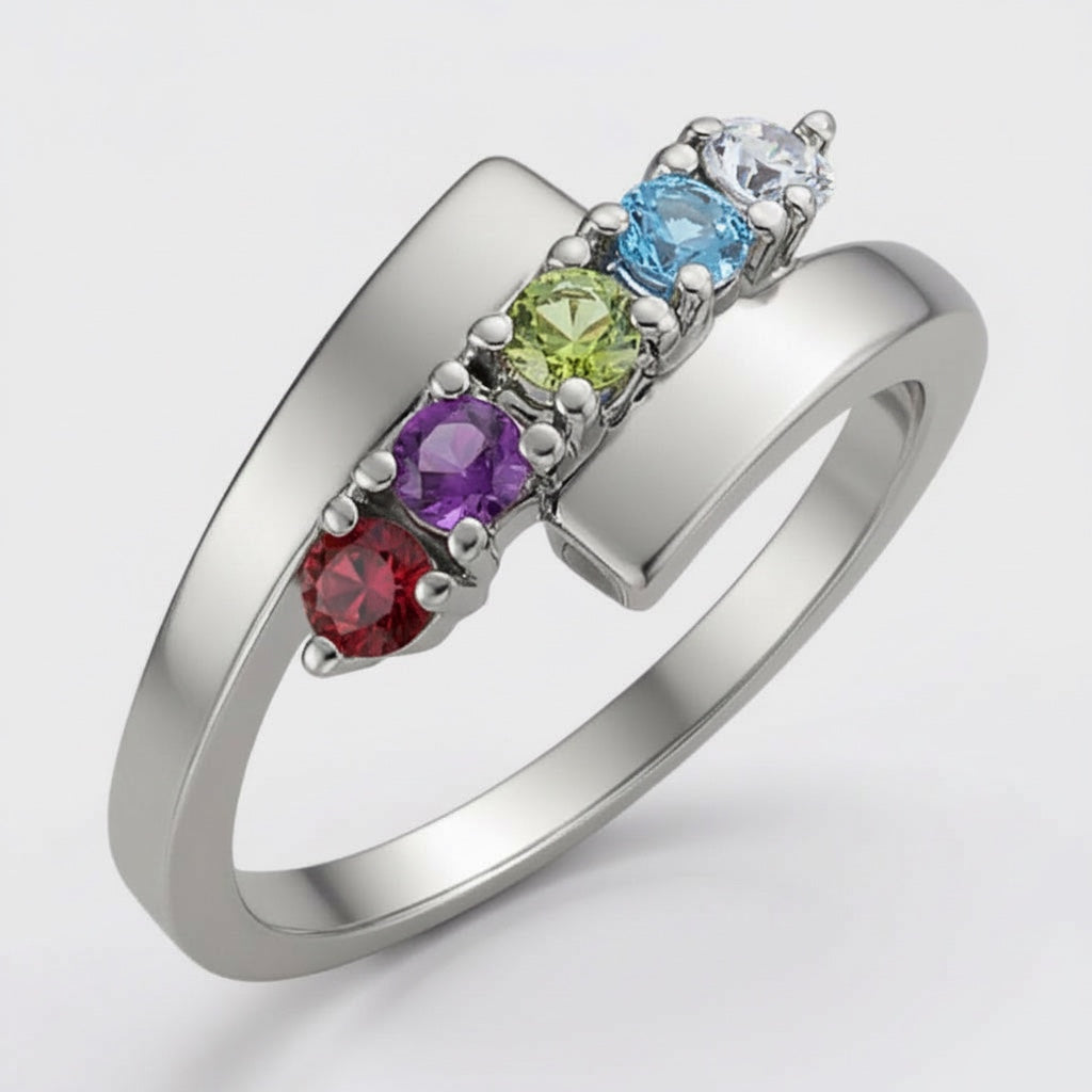 ByPass Mother's Family 2.7mm Round Stone Birthstone Ring- Sparkle & Jade-SparkleAndJade.com 
