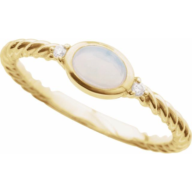 14K Yellow Gold Natural White Opal & .03 CTW Natural Diamond Cabochon Ring- Sparkle & Jade-SparkleAndJade.com 72420:104:P