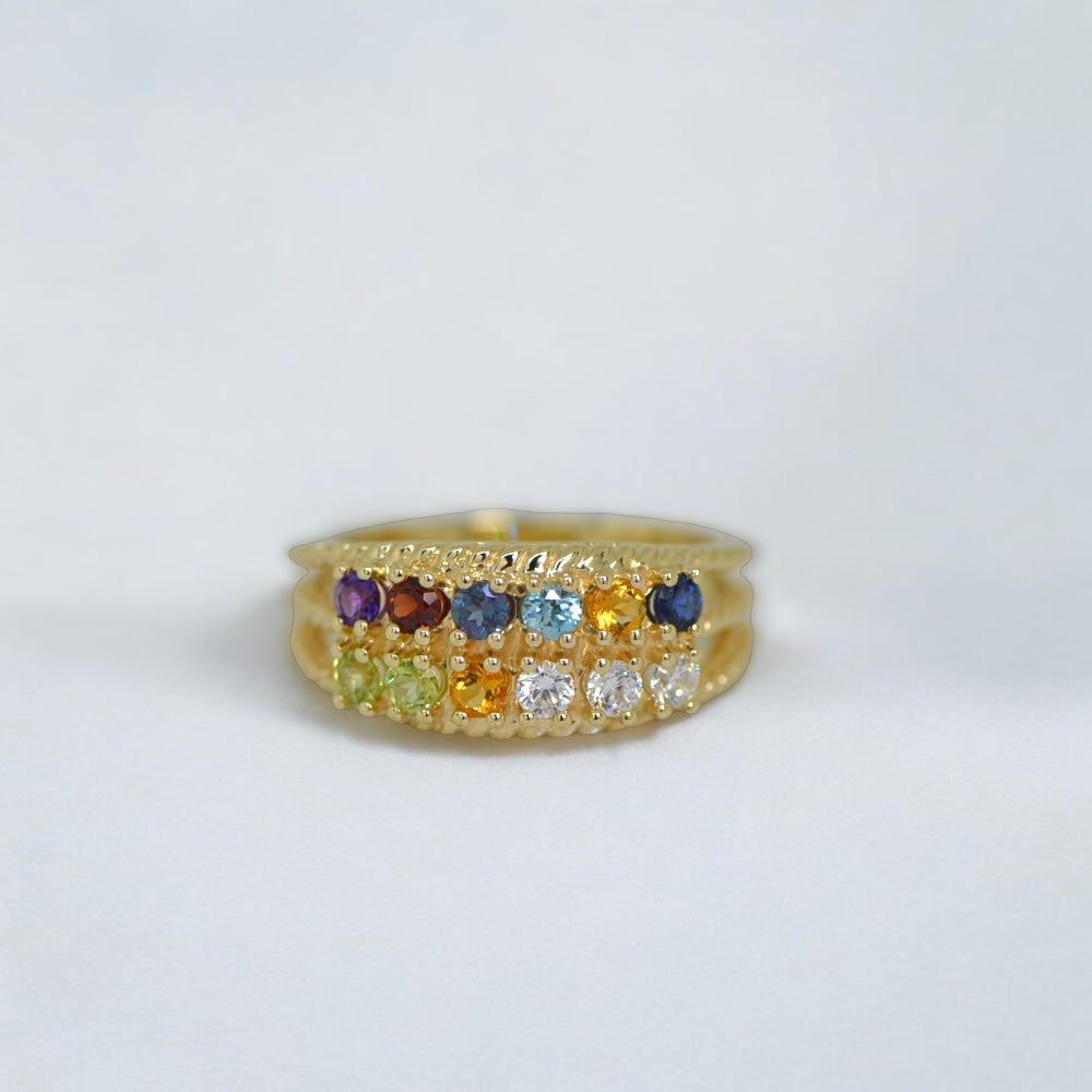 Roped Design 12 Stone Mother's Family Birthstone Ring- Sparkle & Jade-SparkleAndJade.com 