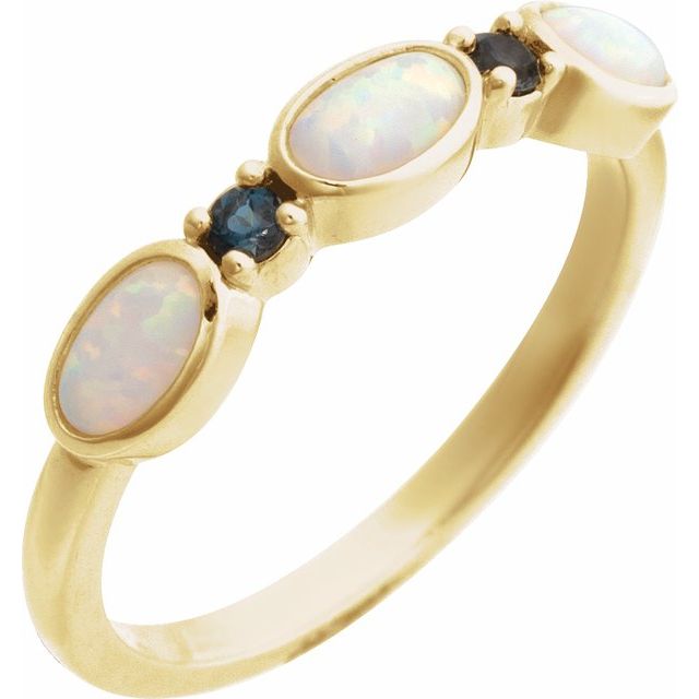 14K Yellow Gold Opal & Natural London Blue Topaz Stackable Ring- Sparkle & Jade-SparkleAndJade.com 72478:118:P