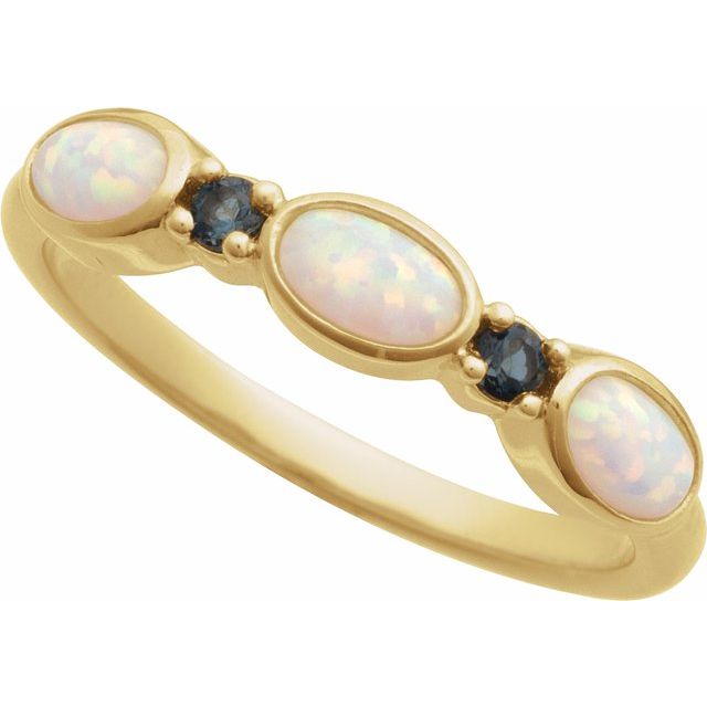 14K Yellow Gold Opal & Natural London Blue Topaz Stackable Ring- Sparkle & Jade-SparkleAndJade.com 72478:118:P