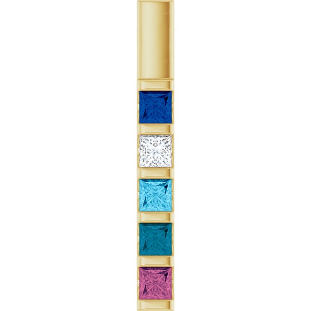 Vertical Bar Family Channel Set Square Birthstone Pendant or Necklace- Sparkle & Jade-SparkleAndJade.com 