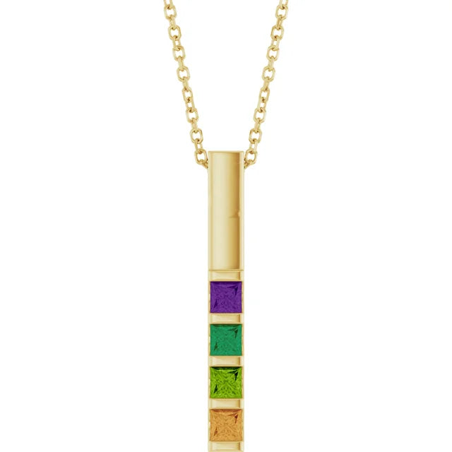 Vertical Bar Family Channel Set Square Birthstone Pendant or Necklace- Sparkle & Jade-SparkleAndJade.com 