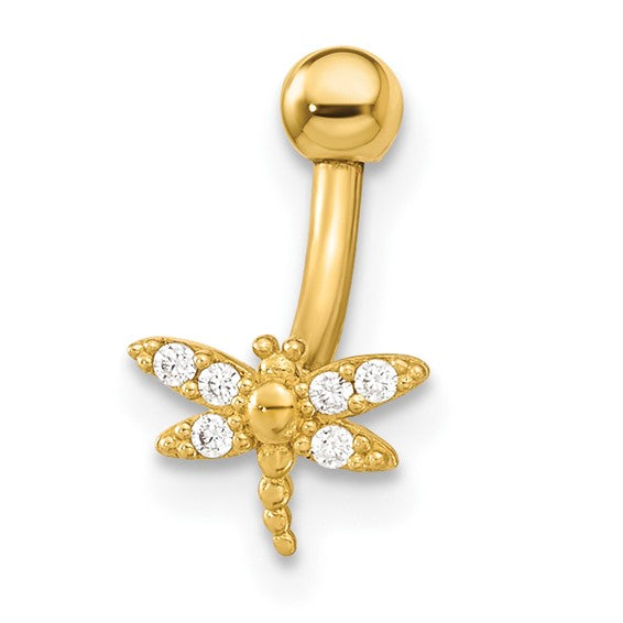 14K Gold 14 Gauge Dragonfly CZ Eyebrow Ring Body Jewelry- Sparkle & Jade-SparkleAndJade.com BD171