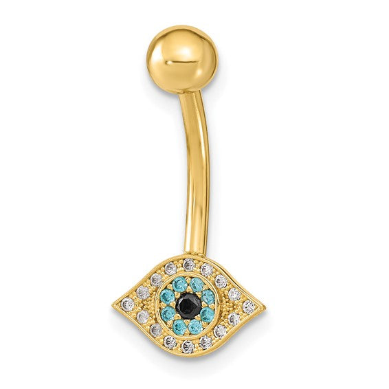 14K Gold 14 Gauge Eye CZ Belly/Navel Ring Body Jewelry- Sparkle & Jade-SparkleAndJade.com BD219