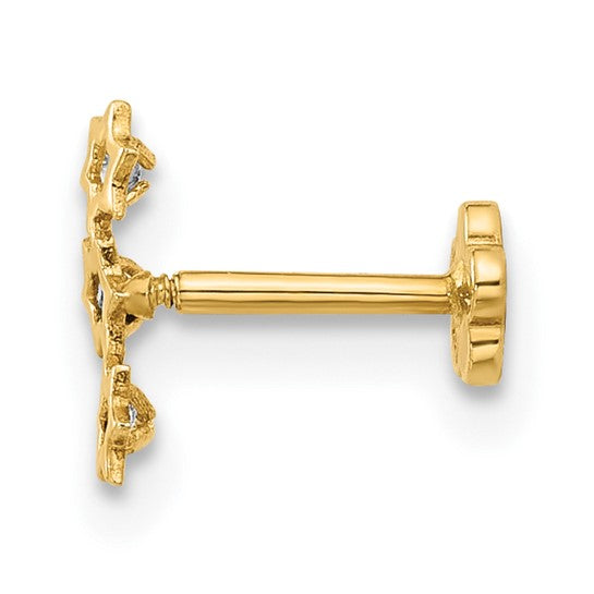 14K Gold 18 Gauge CZ Stars Screwback Cartilage Body Jewelry- Sparkle & Jade-SparkleAndJade.com BD248