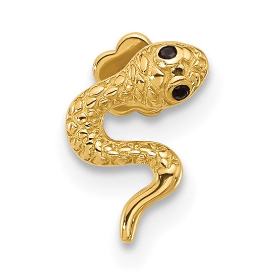 14K Gold 18 Gauge Polished Black CZ Snake Cartilage Body Jewelry- Sparkle & Jade-SparkleAndJade.com BD262