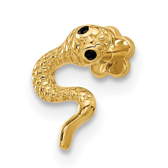 14K Gold 18 Gauge Polished Black CZ Snake Cartilage Body Jewelry- Sparkle & Jade-SparkleAndJade.com BD262