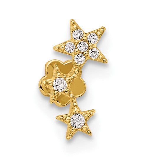 14K Gold 18 Gauge Polished CZ Stars Cartilage Body Jewelry- Sparkle & Jade-SparkleAndJade.com BD250
