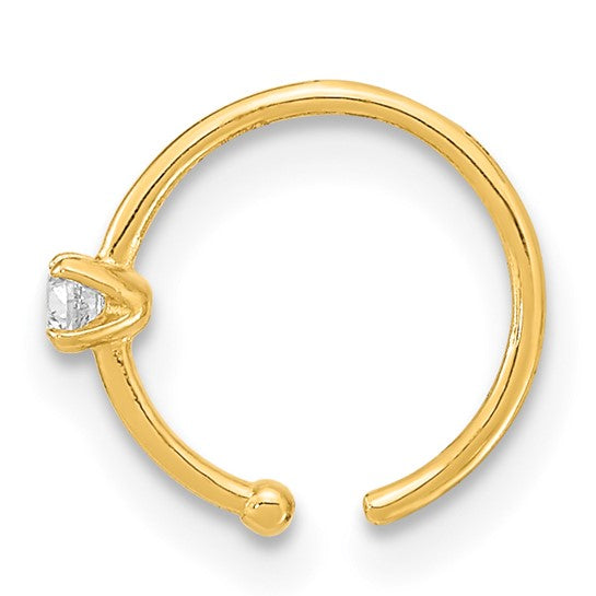 14K Gold 20 Gauge CZ Hoop Nose Ring Body Jewelry- Sparkle & Jade-SparkleAndJade.com BD202