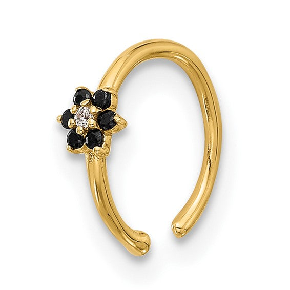 14K Gold 20 Gauge Polished Black and White CZ Flower Nose Ring- Sparkle & Jade-SparkleAndJade.com BD256