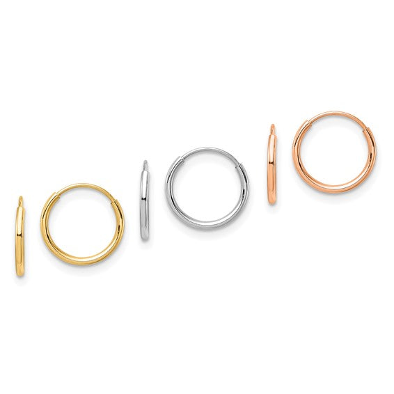 14K Gold Color 3-pair White Yellow and Rose Hoop Earrings Set- Sparkle & Jade-SparkleAndJade.com YE1835