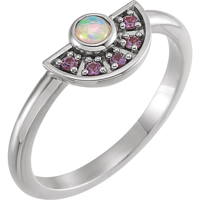 14K Gold Ethiopian Opal & Pink Sapphire Fan Ring- Sparkle & Jade-SparkleAndJade.com 72114:101:P