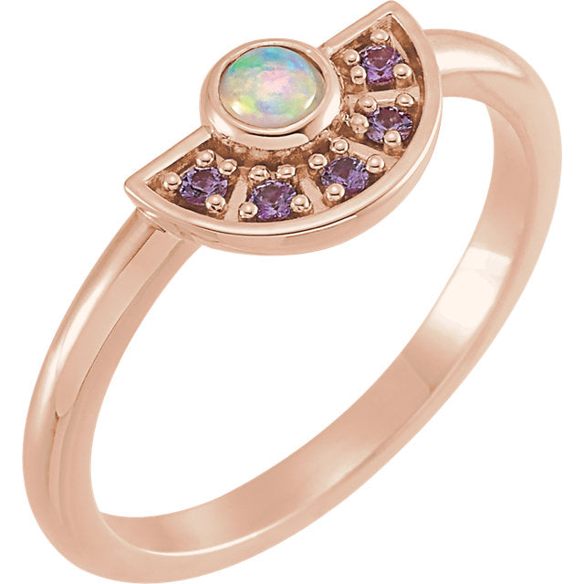 14K Gold Ethiopian Opal & Pink Sapphire Fan Ring- Sparkle & Jade-SparkleAndJade.com 72114:102:P