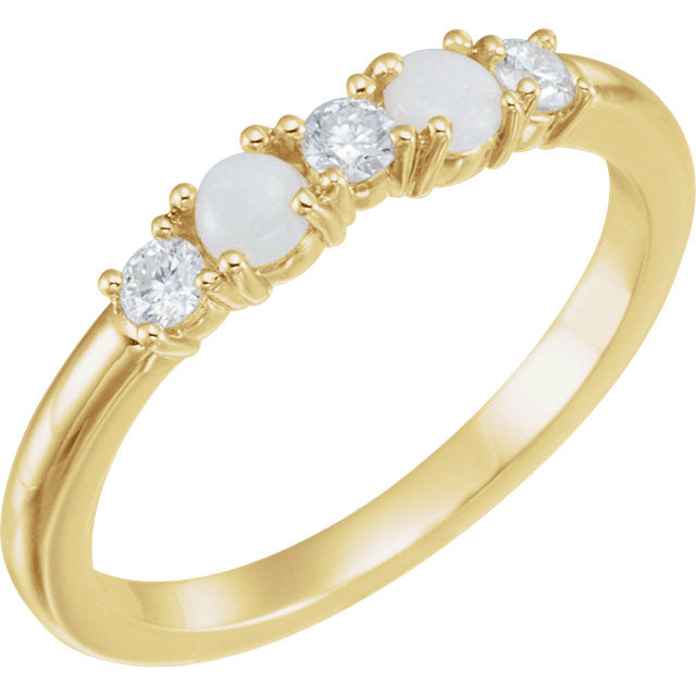 14K Gold Genuine Australian Opal & 1/5 CTW Diamond Stackable Ring- Sparkle & Jade-SparkleAndJade.com 71969:601:P