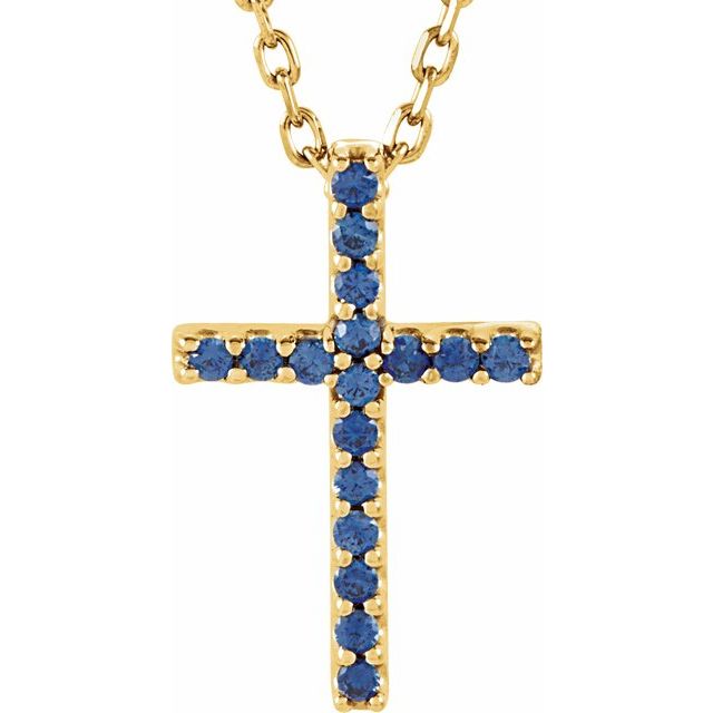 14K Gold Genuine Gemstone Petite Cross 16" Necklaces- Sparkle & Jade-SparkleAndJade.com R42147:101:P