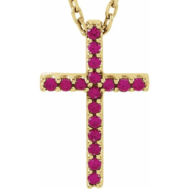 14K Gold Genuine Gemstone Petite Cross 16" Necklaces- Sparkle & Jade-SparkleAndJade.com R42147:103:P