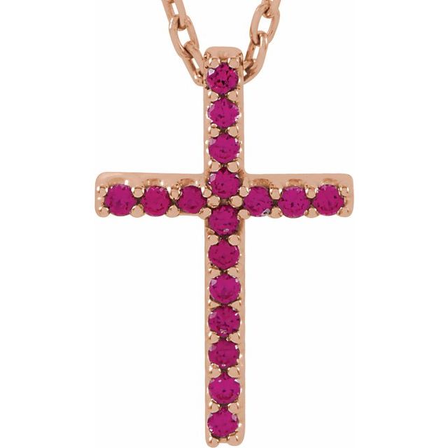 14K Gold Genuine Gemstone Petite Cross 16" Necklaces- Sparkle & Jade-SparkleAndJade.com R42147:104:P