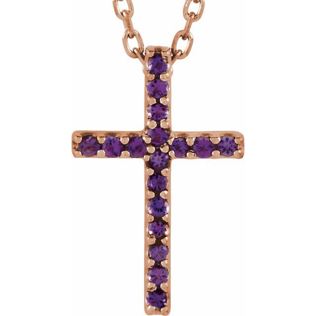 14K Gold Genuine Gemstone Petite Cross 16" Necklaces- Sparkle & Jade-SparkleAndJade.com R42147:107:P