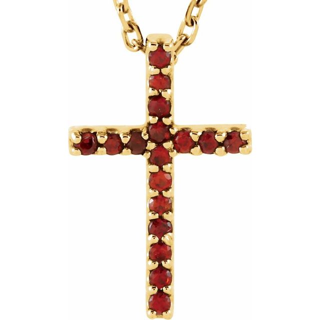14K Gold Genuine Gemstone Petite Cross 16" Necklaces- Sparkle & Jade-SparkleAndJade.com R42147:109:P