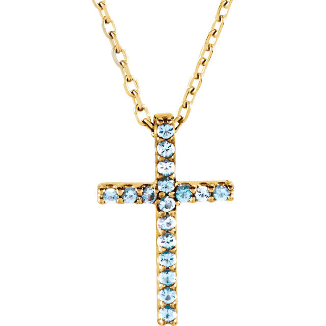 14K Gold Genuine Gemstone Petite Cross 16" Necklaces- Sparkle & Jade-SparkleAndJade.com R42147:114:P