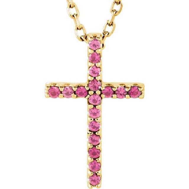 14K Gold Genuine Gemstone Petite Cross 16" Necklaces- Sparkle & Jade-SparkleAndJade.com R42147:116:P