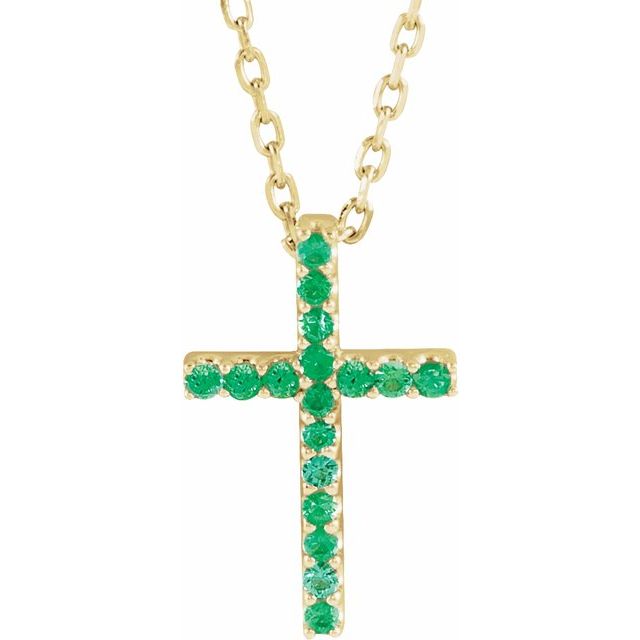 14K Gold Genuine Gemstone Petite Cross 16" Necklaces- Sparkle & Jade-SparkleAndJade.com R42147:60009:P