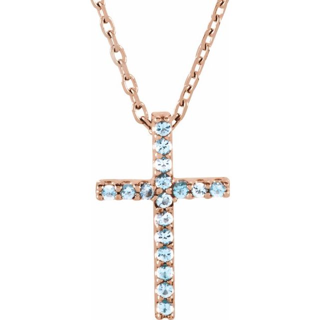 14K Gold Genuine Gemstone Petite Cross 16" Necklaces- Sparkle & Jade-SparkleAndJade.com R42147:60010:P