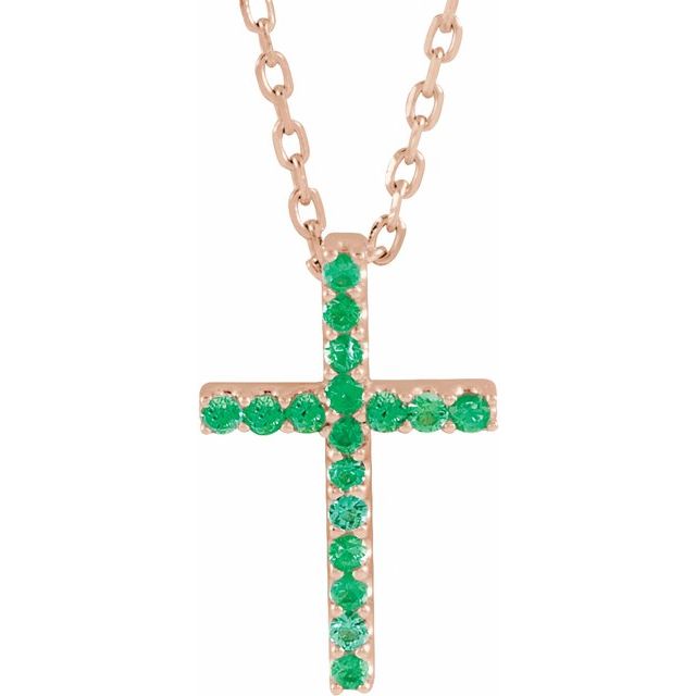 14K Gold Genuine Gemstone Petite Cross 16" Necklaces- Sparkle & Jade-SparkleAndJade.com R42147:60011:P