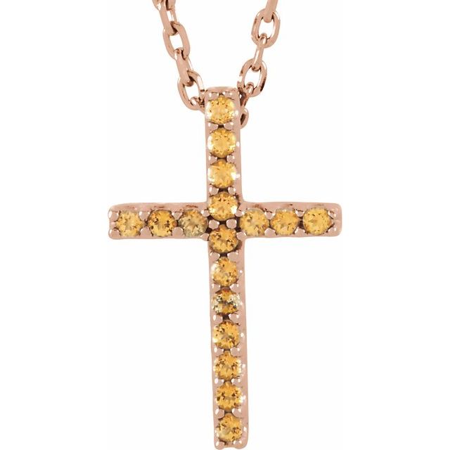 14K Gold Genuine Gemstone Petite Cross 16" Necklaces- Sparkle & Jade-SparkleAndJade.com R42147:60014:P