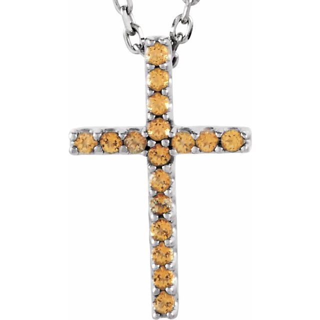 14K Gold Genuine Gemstone Petite Cross 16" Necklaces- Sparkle & Jade-SparkleAndJade.com R42147:70000:P