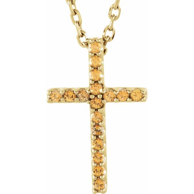 14K Gold Genuine Gemstone Petite Cross 16" Necklaces- Sparkle & Jade-SparkleAndJade.com R42147:70001:P