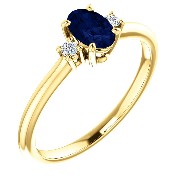 14K Gold Lab Created Blue Sapphire Oval & .04 CTW Diamond Ring- Sparkle & Jade-SparkleAndJade.com 