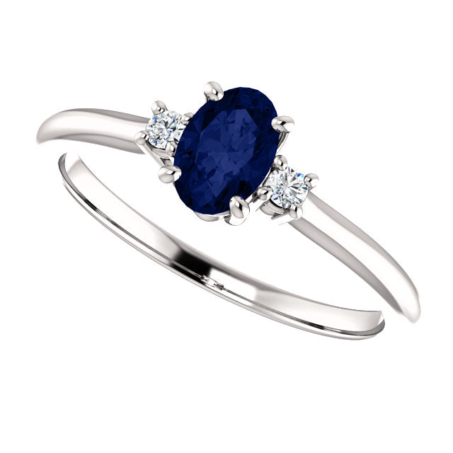 14K Gold Lab Created Blue Sapphire Oval & .04 CTW Diamond Ring- Sparkle & Jade-SparkleAndJade.com 