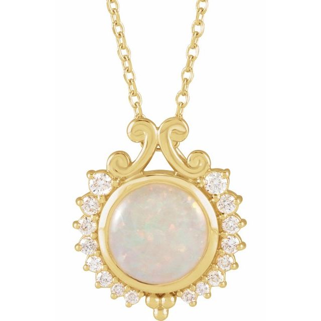 Collier En Or Jaune 14 Carats Avec Opale Naturelle Et Diamants - Pendentif Trillion, Longueur 45.7 Cm