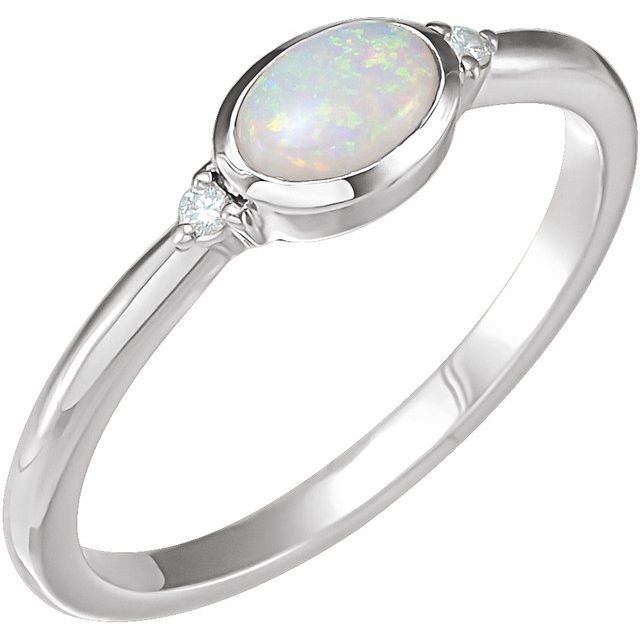 14K Gold Natural White Ethiopian Opal & .03 CTW Natural Diamond Ring- Sparkle & Jade-SparkleAndJade.com 72315:115:P