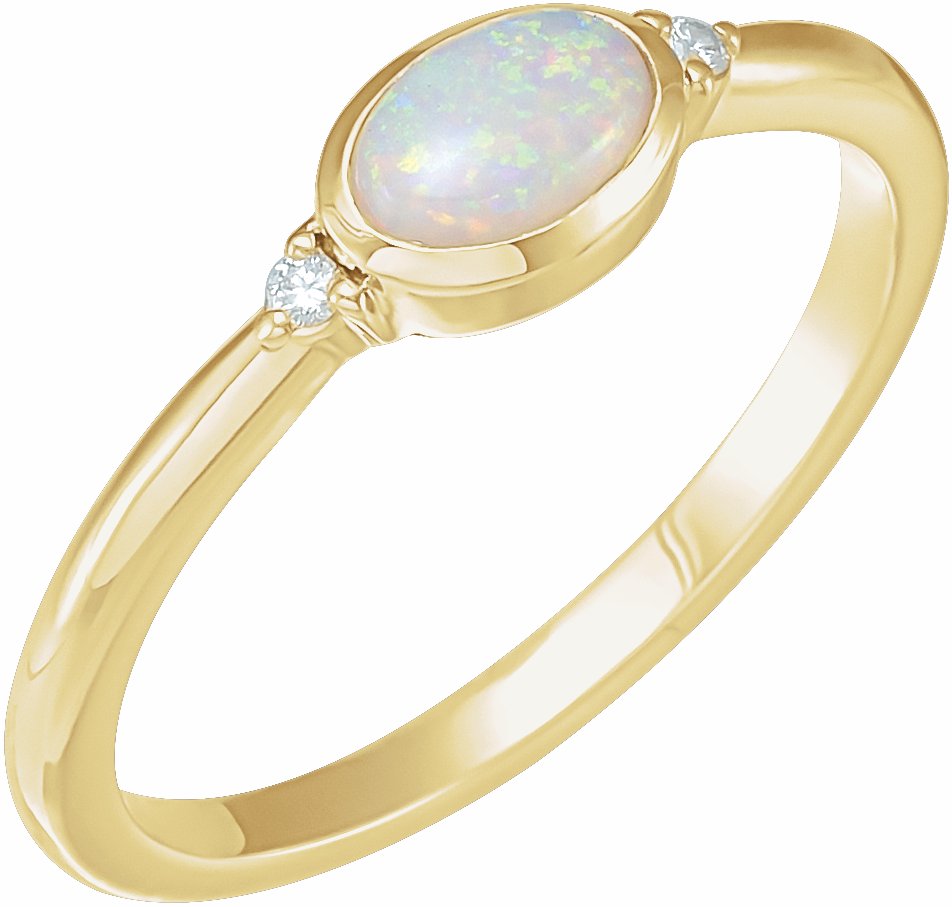 14K Gold Natural White Ethiopian Opal & .03 CTW Natural Diamond Ring- Sparkle & Jade-SparkleAndJade.com 72315:126:P